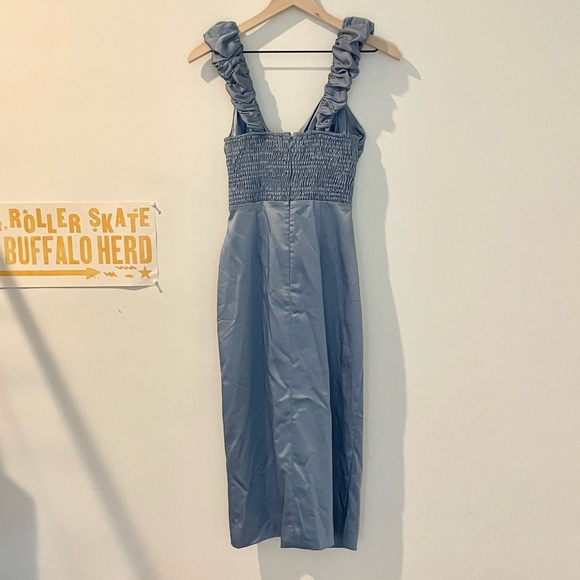 Anthropologie Ruched Sweetheart Dress Blue Grey Satin - Picture 7 of 16